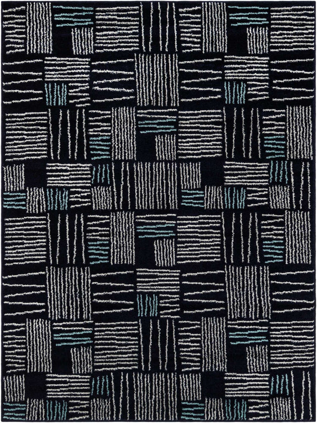 Navy Blue 5' 3 x 7' 1 Hanahan Rectangle Area Rug 100% Polypropylene With Jute Backing Abstract Geometric Modern Carpet for Living, Dining Room, Office Space for Sale at Rug Engine