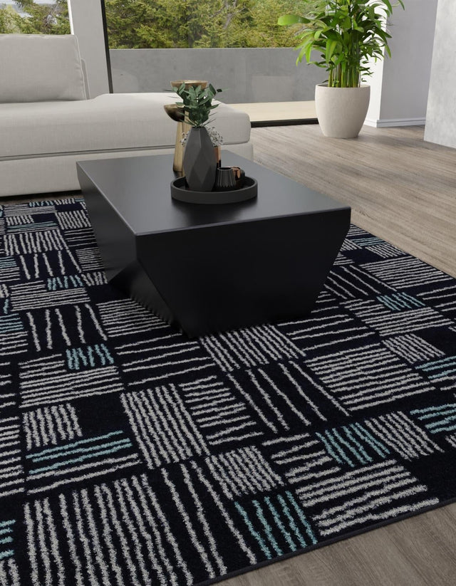 Navy Blue 4' 1 x 6' 1 Hanahan Rectangle Area Rug 100% Polypropylene With Jute Backing Abstract Geometric Modern Carpet for Living, Dining Room, Office Space for Sale at Rug Engine