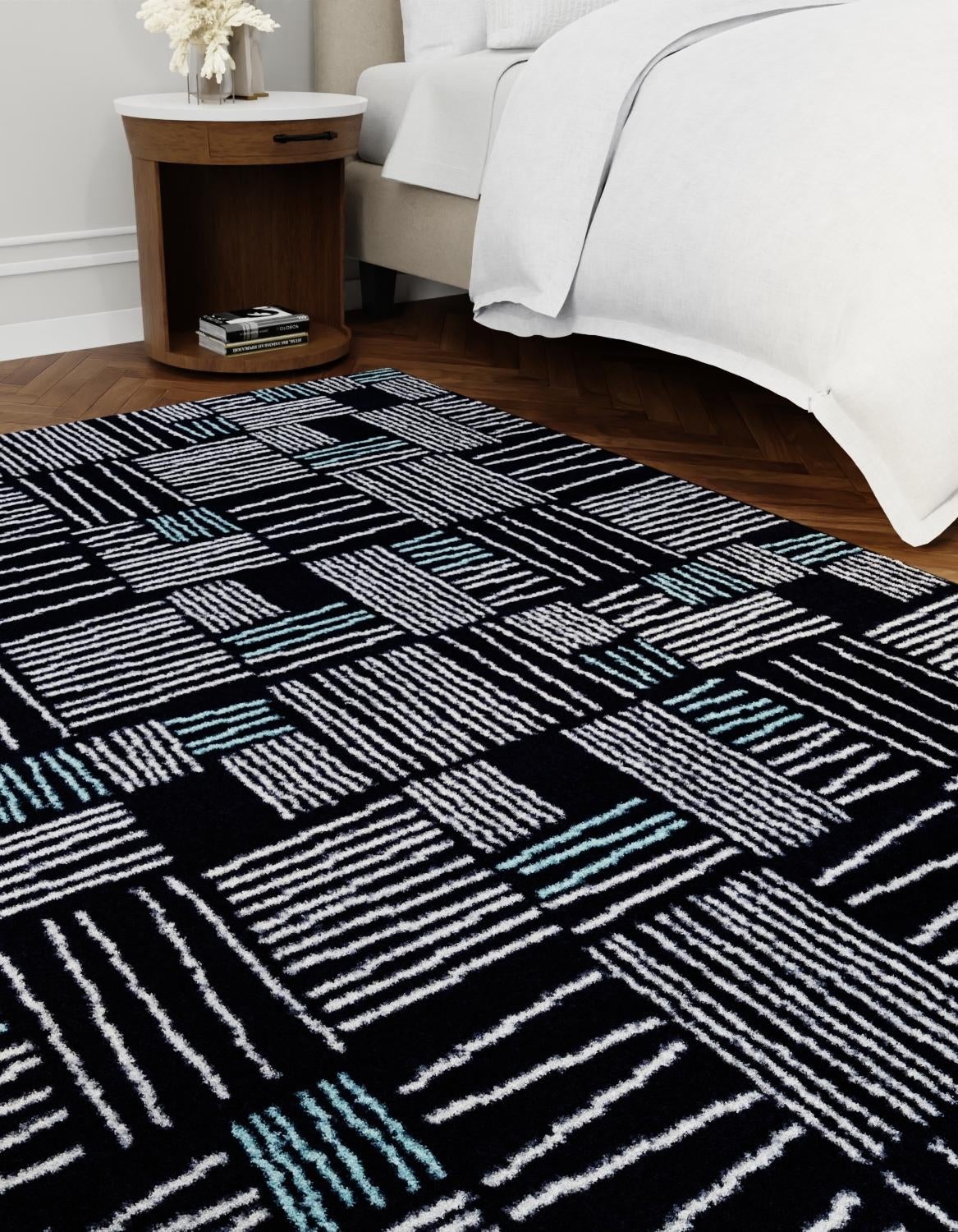 Navy Blue 4' 1 x 6' 1 Hanahan Rectangle Area Rug 100% Polypropylene With Jute Backing Abstract Geometric Modern Carpet for Living, Dining Room, Office Space for Sale at Rug Engine