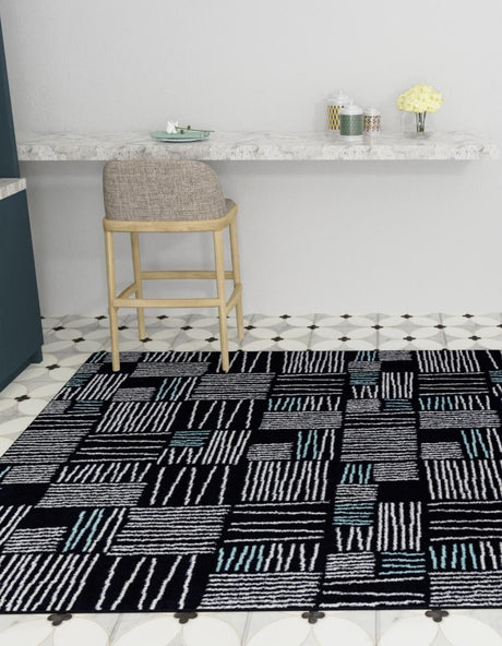 Navy Blue 10' x 14' 1 Hanahan Rectangle Area Rug 100% Polypropylene With Jute Backing Abstract Geometric Modern Carpet for Living, Dining Room, Office Space for Sale at Rug Engine