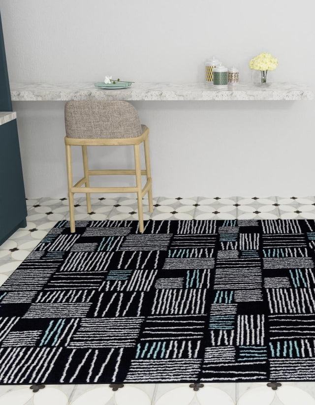 Navy Blue 2' x 3' 1 Hanahan Rectangle Area Rug 100% Polypropylene With Jute Backing Abstract Geometric Modern Carpet for Living, Dining Room, Office Space for Sale at Rug Engine