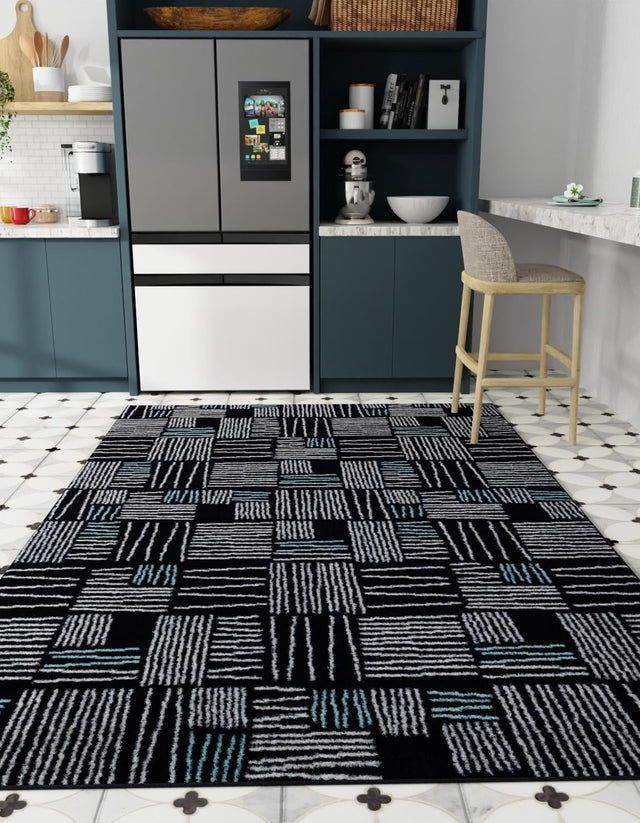Navy Blue 10' x 14' 1 Hanahan Rectangle Area Rug 100% Polypropylene With Jute Backing Abstract Geometric Modern Carpet for Living, Dining Room, Office Space for Sale at Rug Engine
