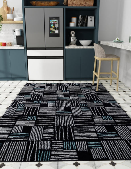 Navy Blue 4' 1 x 6' 1 Hanahan Rectangle Area Rug 100% Polypropylene With Jute Backing Abstract Geometric Modern Carpet for Living, Dining Room, Office Space for Sale at Rug Engine