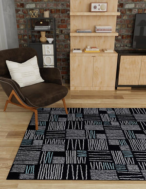 Navy Blue 10' x 14' 1 Hanahan Rectangle Area Rug 100% Polypropylene With Jute Backing Abstract Geometric Modern Carpet for Living, Dining Room, Office Space for Sale at Rug Engine