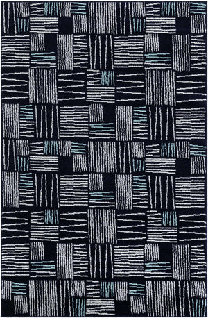 Navy Blue 5' 3 x 8' Hanahan Rectangle Area Rug 100% Polypropylene With Jute Backing Abstract Geometric Modern Carpet for Living, Dining Room, Office Space for Sale at Rug Engine