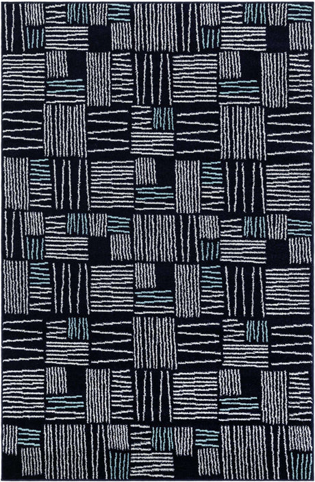 Navy Blue 5' 3 x 8' Hanahan Rectangle Area Rug 100% Polypropylene With Jute Backing Abstract Geometric Modern Carpet for Living, Dining Room, Office Space for Sale at Rug Engine