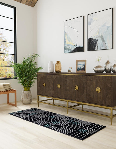 Navy Blue 2' x 8' Hanahan Runner Area Rug 100% Polypropylene With Jute Backing Abstract Geometric Modern Carpet for Living, Dining Room, Office Space for Sale at Rug Engine