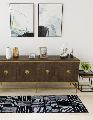 Navy Blue 2' x 6' 1 Hanahan Runner Area Rug 100% Polypropylene With Jute Backing Abstract Geometric Modern Carpet for Living, Dining Room, Office Space for Sale at Rug Engine