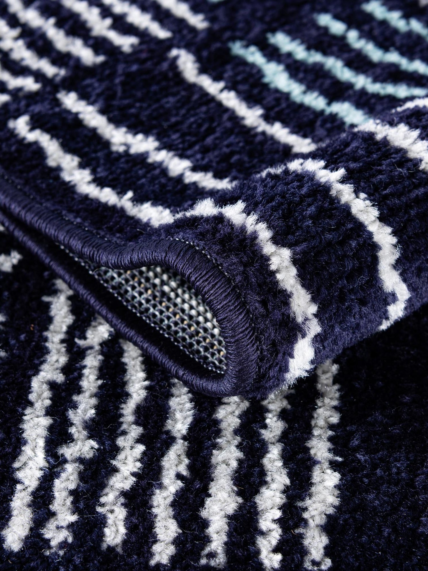 Navy Blue 2' 7 x 10' Hanahan Runner Area Rug 100% Polypropylene With Jute Backing Abstract Geometric Modern Carpet for Living, Dining Room, Office Space for Sale at Rug Engine