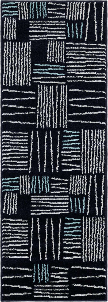 Navy Blue 2' x 6' 1 Hanahan Runner Area Rug 100% Polypropylene With Jute Backing Abstract Geometric Modern Carpet for Living, Dining Room, Office Space for Sale at Rug Engine