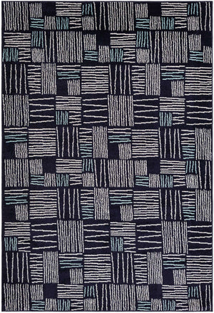Navy Blue 6' 1 x 9' Hanahan Rectangle Area Rug 100% Polypropylene With Jute Backing Abstract Geometric Modern Carpet for Living, Dining Room, Office Space for Sale at Rug Engine