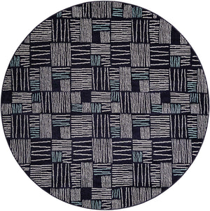 Navy Blue 7' 10 x 7' 10 Hanahan Round Area Rug 100% Polypropylene With Jute Backing Abstract Geometric Modern Carpet for Living, Dining Room, Office Space for Sale at Rug Engine