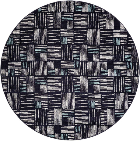 Navy Blue 7' 10 x 7' 10 Hanahan Round Area Rug 100% Polypropylene With Jute Backing Abstract Geometric Modern Carpet for Living, Dining Room, Office Space for Sale at Rug Engine