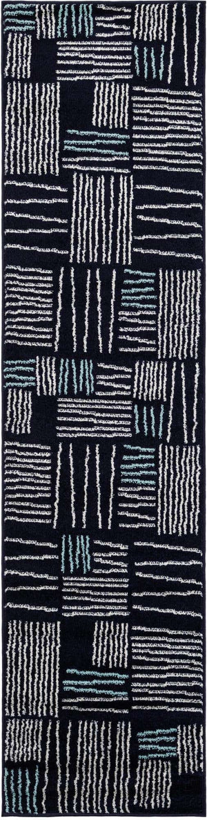 Navy Blue 2' x 8' Hanahan Runner Area Rug 100% Polypropylene With Jute Backing Abstract Geometric Modern Carpet for Living, Dining Room, Office Space for Sale at Rug Engine