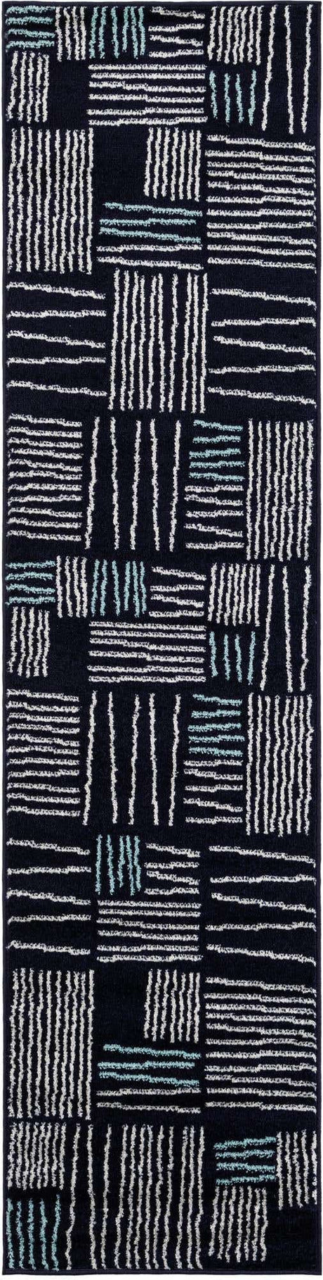Navy Blue 2' x 8' Hanahan Runner Area Rug 100% Polypropylene With Jute Backing Abstract Geometric Modern Carpet for Living, Dining Room, Office Space for Sale at Rug Engine