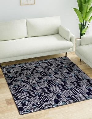 Navy Blue 7' 10 x 7' 10 Hanahan Square Area Rug 100% Polypropylene With Jute Backing Abstract Geometric Modern Carpet for Living, Dining Room, Office Space for Sale at Rug Engine