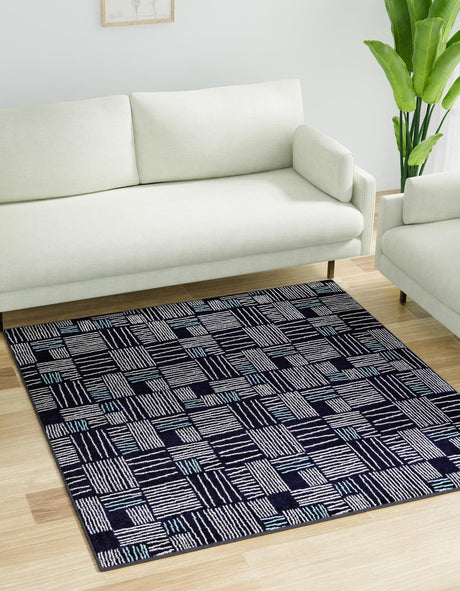 Navy Blue 7' 10 x 7' 10 Hanahan Square Area Rug 100% Polypropylene With Jute Backing Abstract Geometric Modern Carpet for Living, Dining Room, Office Space for Sale at Rug Engine