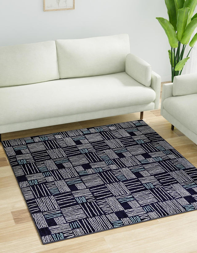 Navy Blue 7' 10 x 7' 10 Hanahan Square Area Rug 100% Polypropylene With Jute Backing Abstract Geometric Modern Carpet for Living, Dining Room, Office Space for Sale at Rug Engine