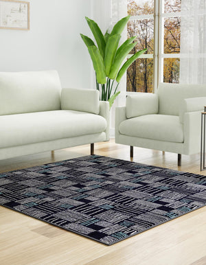 Navy Blue 7' 10 x 7' 10 Hanahan Square Area Rug 100% Polypropylene With Jute Backing Abstract Geometric Modern Carpet for Living, Dining Room, Office Space for Sale at Rug Engine