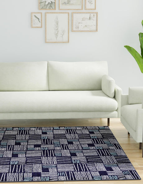 Navy Blue 7' 10 x 7' 10 Hanahan Square Area Rug 100% Polypropylene With Jute Backing Abstract Geometric Modern Carpet for Living, Dining Room, Office Space for Sale at Rug Engine