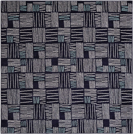 Navy Blue 7' 10 x 7' 10 Hanahan Square Area Rug 100% Polypropylene With Jute Backing Abstract Geometric Modern Carpet for Living, Dining Room, Office Space for Sale at Rug Engine