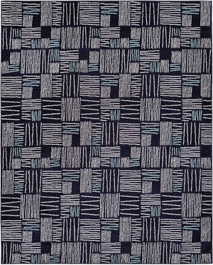 Navy Blue 7' 10 x 10' Hanahan Rectangle Area Rug 100% Polypropylene With Jute Backing Abstract Geometric Modern Carpet for Living, Dining Room, Office Space for Sale at Rug Engine