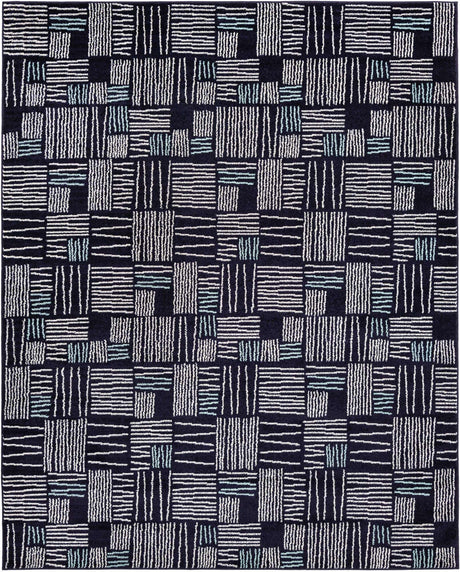 Navy Blue 7' 10 x 10' Hanahan Rectangle Area Rug 100% Polypropylene With Jute Backing Abstract Geometric Modern Carpet for Living, Dining Room, Office Space for Sale at Rug Engine