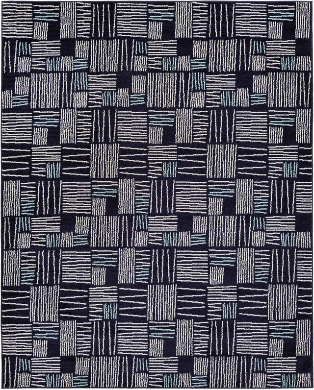 Navy Blue 7' 10 x 10' Hanahan Rectangle Area Rug 100% Polypropylene With Jute Backing Abstract Geometric Modern Carpet for Living, Dining Room, Office Space for Sale at Rug Engine