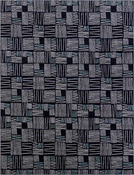 Navy Blue 9' x 12' Hanahan Rectangle Area Rug 100% Polypropylene With Jute Backing Abstract Geometric Modern Carpet for Living, Dining Room, Office Space for Sale at Rug Engine