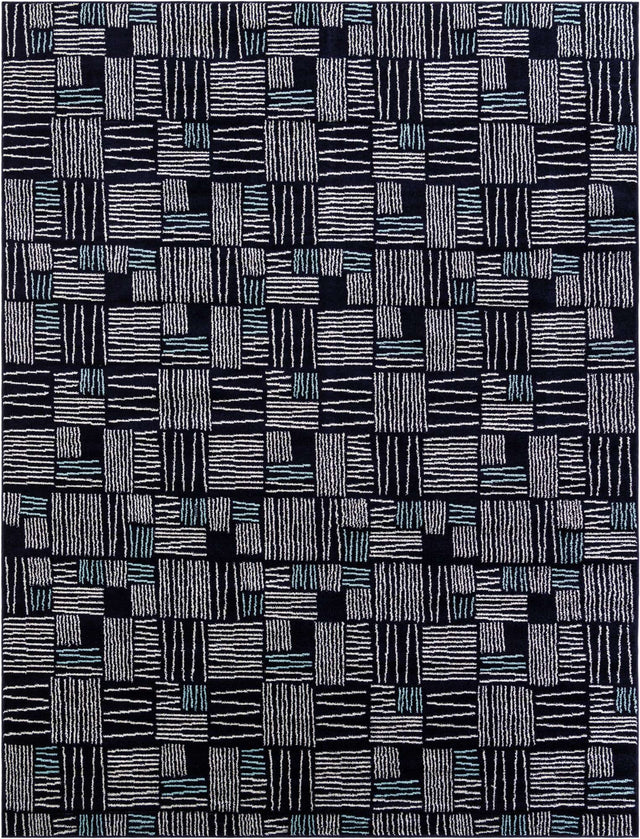 Navy Blue 9' x 12' Hanahan Rectangle Area Rug 100% Polypropylene With Jute Backing Abstract Geometric Modern Carpet for Living, Dining Room, Office Space for Sale at Rug Engine