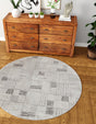 Gray 5' 3 x 5' 3 Hanahan Round Area Rug 100% Polypropylene With Jute Backing Abstract Geometric Modern Carpet for Living, Dining Room, Office Space for Sale at Rug Engine