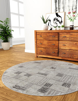 Gray 3' 1 x 3' 1 Hanahan Round Area Rug 100% Polypropylene With Jute Backing Abstract Geometric Modern Carpet for Living, Dining Room, Office Space for Sale at Rug Engine
