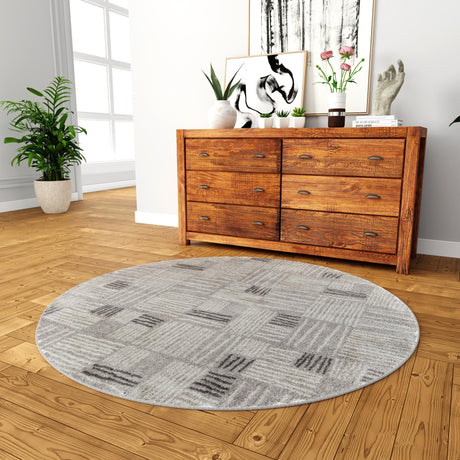 Gray 3' 1 x 3' 1 Hanahan Round Area Rug 100% Polypropylene With Jute Backing Abstract Geometric Modern Carpet for Living, Dining Room, Office Space for Sale at Rug Engine