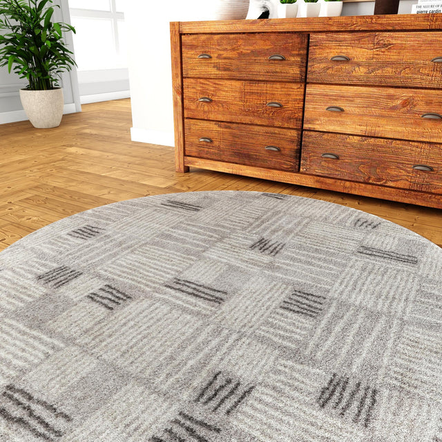 Gray 3' 1 x 3' 1 Hanahan Round Area Rug 100% Polypropylene With Jute Backing Abstract Geometric Modern Carpet for Living, Dining Room, Office Space for Sale at Rug Engine
