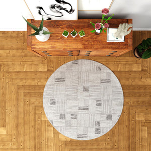 Gray 3' 1 x 3' 1 Hanahan Round Area Rug 100% Polypropylene With Jute Backing Abstract Geometric Modern Carpet for Living, Dining Room, Office Space for Sale at Rug Engine