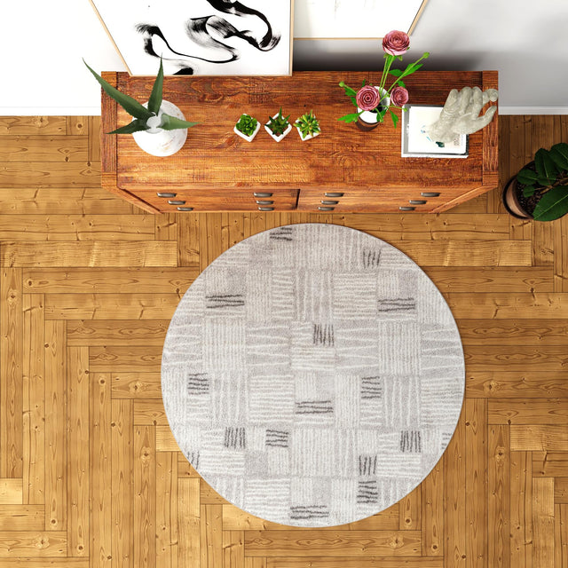 Gray 3' 1 x 3' 1 Hanahan Round Area Rug 100% Polypropylene With Jute Backing Abstract Geometric Modern Carpet for Living, Dining Room, Office Space for Sale at Rug Engine
