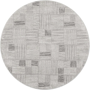 Gray 5' 3 x 5' 3 Hanahan Round Area Rug 100% Polypropylene With Jute Backing Abstract Geometric Modern Carpet for Living, Dining Room, Office Space for Sale at Rug Engine