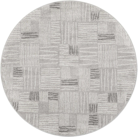 Gray 5' 3 x 5' 3 Hanahan Round Area Rug 100% Polypropylene With Jute Backing Abstract Geometric Modern Carpet for Living, Dining Room, Office Space for Sale at Rug Engine