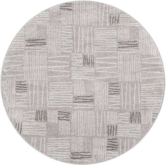 Gray 5' 3 x 5' 3 Hanahan Round Area Rug 100% Polypropylene With Jute Backing Abstract Geometric Modern Carpet for Living, Dining Room, Office Space for Sale at Rug Engine