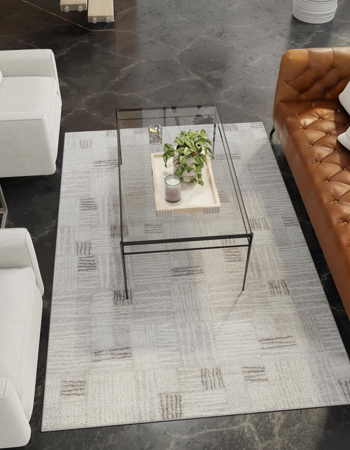 Gray 5' 3 x 7' 1 Hanahan Rectangle Area Rug 100% Polypropylene With Jute Backing Abstract Geometric Modern Carpet for Living, Dining Room, Office Space for Sale at Rug Engine