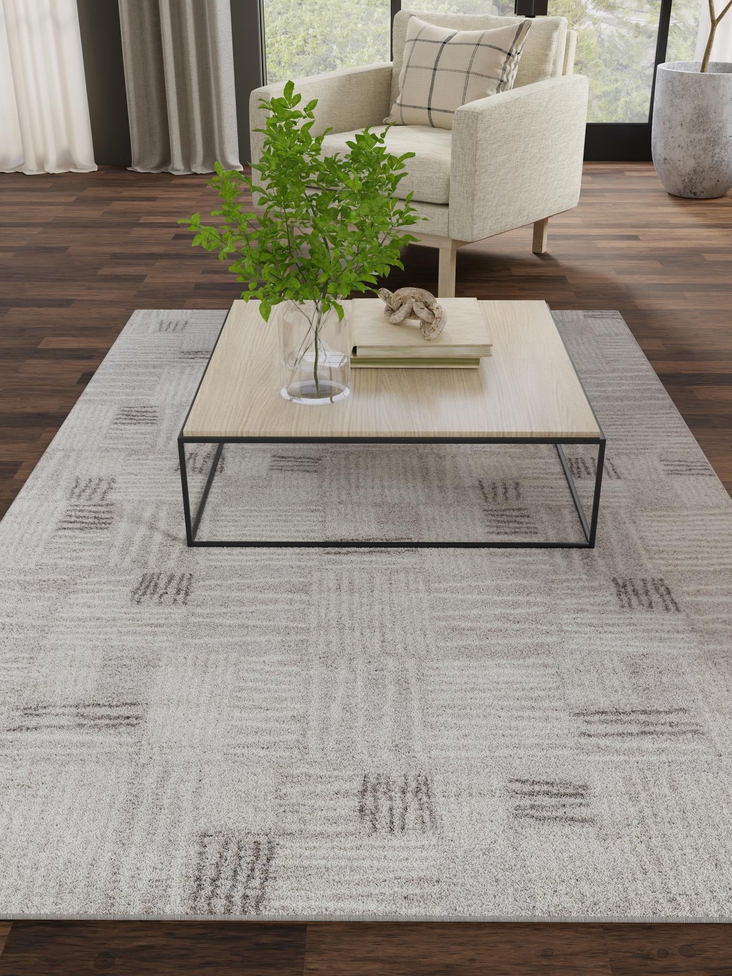 Gray 9' x 12' Hanahan Rectangle Area Rug 100% Polypropylene With Jute Backing Abstract Geometric Modern Carpet for Living, Dining Room, Office Space for Sale at Rug Engine