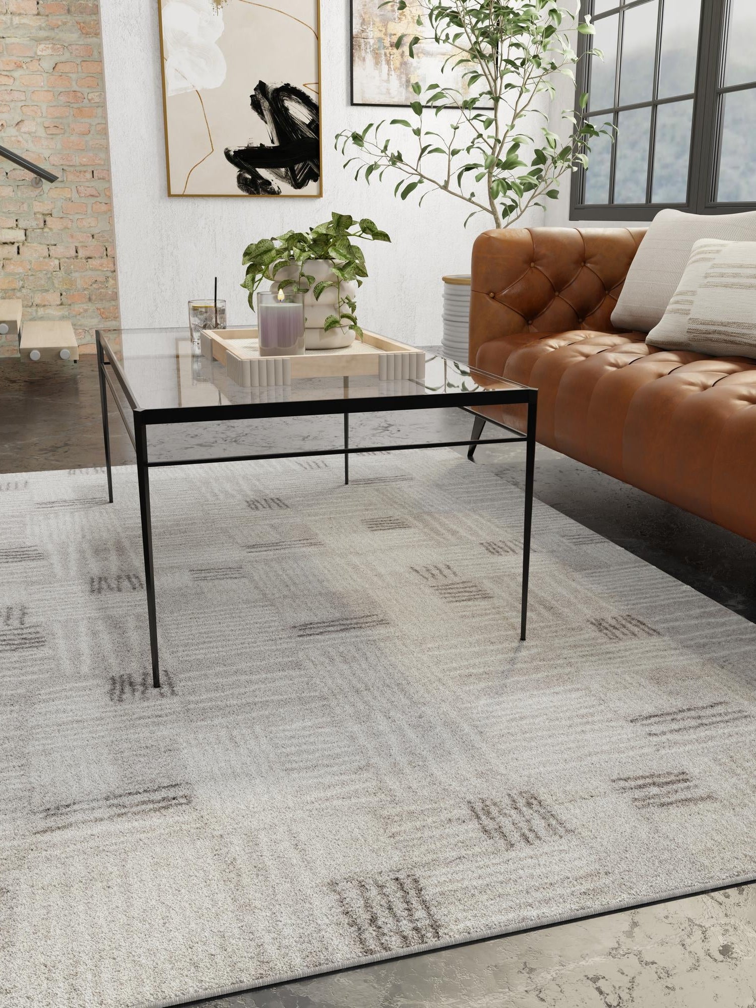 Gray 2' x 3' 1 Hanahan Rectangle Area Rug 100% Polypropylene With Jute Backing Abstract Geometric Modern Carpet for Living, Dining Room, Office Space for Sale at Rug Engine