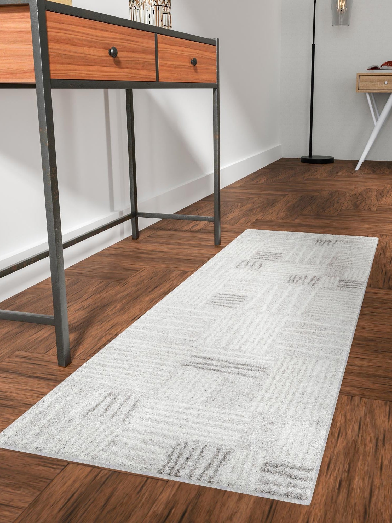 Gray 2' x 6' 1 Hanahan Runner Area Rug 100% Polypropylene With Jute Backing Abstract Geometric Modern Carpet for Living, Dining Room, Office Space for Sale at Rug Engine
