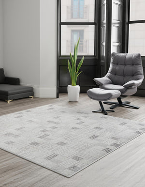 Gray 7' 10 x 7' 10 Hanahan Square Area Rug 100% Polypropylene With Jute Backing Abstract Geometric Modern Carpet for Living, Dining Room, Office Space for Sale at Rug Engine