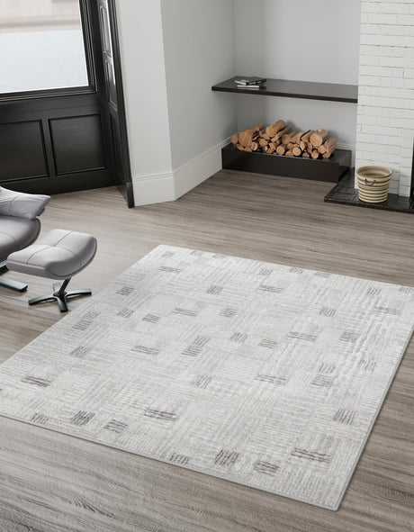 Gray 7' 10 x 7' 10 Hanahan Square Area Rug 100% Polypropylene With Jute Backing Abstract Geometric Modern Carpet for Living, Dining Room, Office Space for Sale at Rug Engine