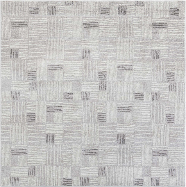 Gray 7' 10 x 7' 10 Hanahan Square Area Rug 100% Polypropylene With Jute Backing Abstract Geometric Modern Carpet for Living, Dining Room, Office Space for Sale at Rug Engine