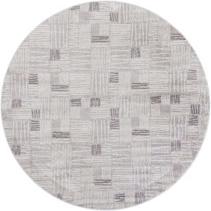 Gray 7' 10 x 7' 10 Hanahan Round Area Rug 100% Polypropylene With Jute Backing Abstract Geometric Modern Carpet for Living, Dining Room, Office Space for Sale at Rug Engine