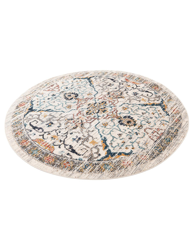 Ivory 6' 1 x 6' 1 Lola Round Area Rug Polypropylene With Jute Backing Traditional Pattern Easy Clean Carpet for Home Interior Design for Sale at Rug Engine
