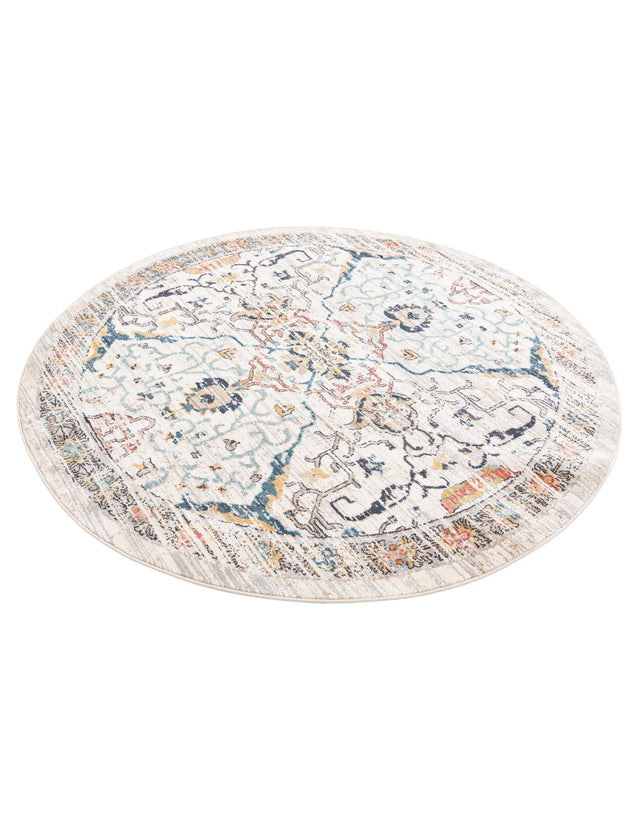 Ivory 6' 1 x 6' 1 Lola Round Area Rug Polypropylene With Jute Backing Traditional Pattern Easy Clean Carpet for Home Interior Design for Sale at Rug Engine