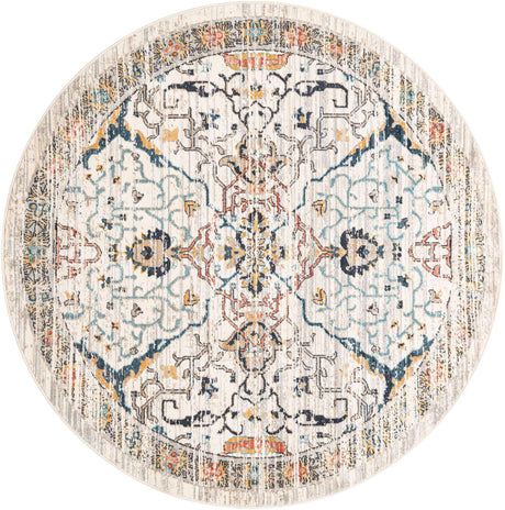 Ivory 6' 1 x 6' 1 Lola Round Area Rug Polypropylene With Jute Backing Traditional Pattern Easy Clean Carpet for Home Interior Design for Sale at Rug Engine